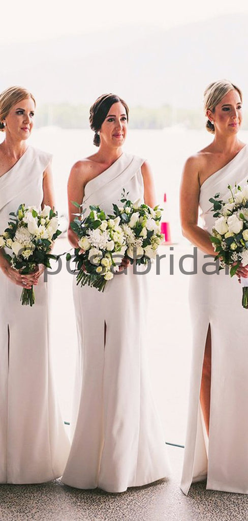 One Shoulder SIde Slit Simple Elegant Bridesmaid Dresses WG664