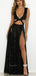 A-Line Charming Sexy Sequin Sparkly Rose Gold and Black Split Prom Dresses, Evening dresses, PD0594