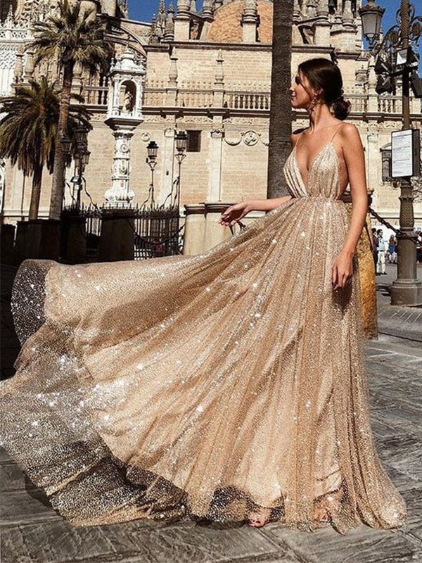 Charming Sparkly Sequin Sexy Fashion Spaghetti Straps Prom Dresses, Sh – SposaBridal Charming Sparkly Sequin Sexy Fashion Spaghetti Straps Prom Dresses, Sh – SposaBridal