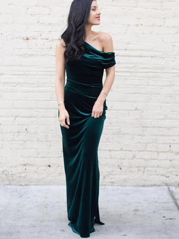 Long Sheath Emerald Green Velvet Mermaid Modest Prom Dresses, PD1170 SposaBridal Long Sheath Emerald Green Velvet Mermaid Modest Prom Dresses, PD1170 SposaBridal