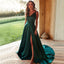 A-line Cheap Dark Green Side Slit Spaghetti Straps Simple Long Prom Dresses PD1512