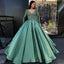A-line Gorgeous Green Long Sleeves V-neck Modest Elegant Formal Long Prom Dresses, Ball gown PD1524