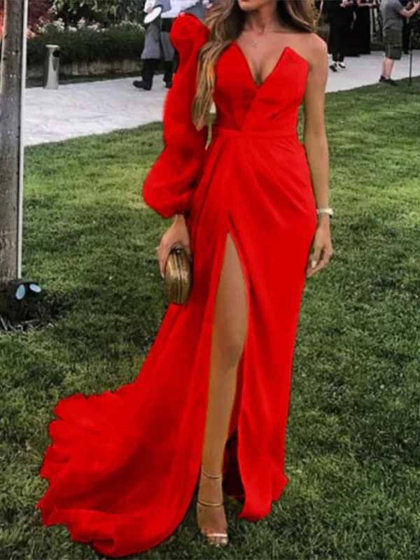 Sexy V-neck Unique Formal Single Multiple Colors Sleeve Long Prom Dres SposaBridal Sexy V-neck Unique Formal Single Multiple Colors Sleeve Long Prom Dres SposaBridal