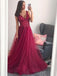 Charming A-line V-Neck Tulle Sequin Sparkly Elegant Prom Dresses, PD1778