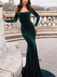 Charming Emerald Green Long Sleeve Velvet Mermaid Prom Dresses, PD1832