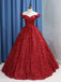 Modest A-line Sparkly Red Sequin Elegant Formal Prom Dresses, Ball Gown PD1868