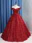 Modest A-line Sparkly Red Sequin Elegant Formal Prom Dresses, Ball Gown PD1868