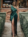 Mermaid One Shoulder Side Slit Simple Eramald Green Long Prom Dresses, PD2320