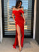Mermaid Off the Shoulder Red Side Slit Sexy Evening Prom Dresses PD2379