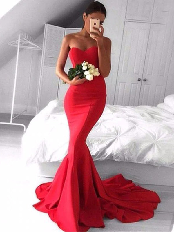 sexy red formal dress Sexy Red Strapless Sweetheart Mermaid Long Prom Dress, PD3104 – SposaBridal