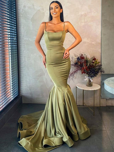 Sexy Light Green Spaghetti Strap Sequins Mermaid Evening Gowns Prom Dresses  , WGP155