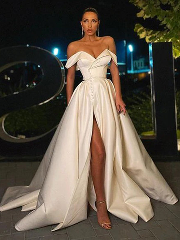 Elegant Off-Shoulder A-Line Wedding Dress – HAREM's Brides