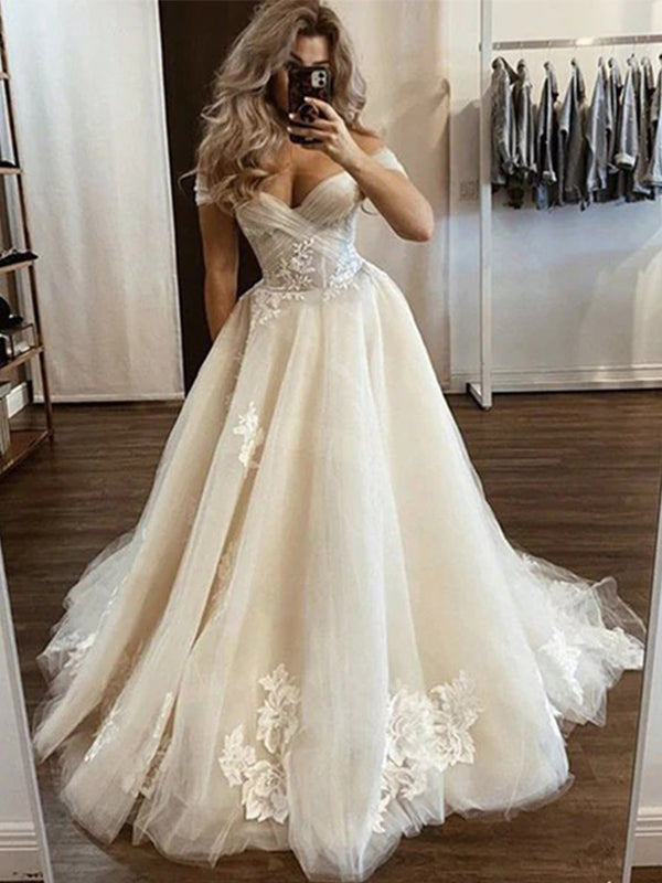 Elegant V-neck Off-shoulder A-line Lace Long Prom Dress Gown, PD3134 SposaBridal Elegant V-neck Off-shoulder A-line Lace Long Prom Dress Gown, PD3134 SposaBridal