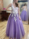 Elegant Lilac Lavender Lace Floral V-neck Backless A-line Long Prom Dress, PD3136