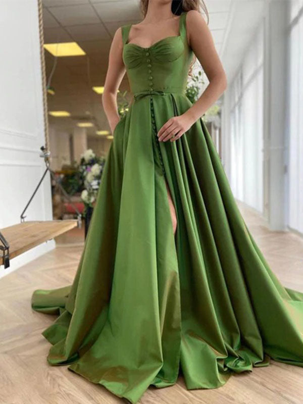 Sage Green Cute Sweetheart Spaghetti Strap A-line Long Prom Dress, PD3 SposaBridal Sage Green Cute Sweetheart Spaghetti Strap A-line Long Prom Dress, PD3 SposaBridal