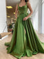 Sage Green Cute Sweetheart Spaghetti Strap A-line Long Prom Dress, PD3141