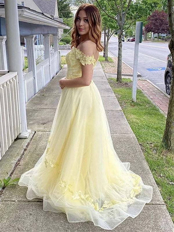 Baby Yellow Lace Top Sweetheart A-line Organza A-line Elegant Long Prom Dress, PD3260