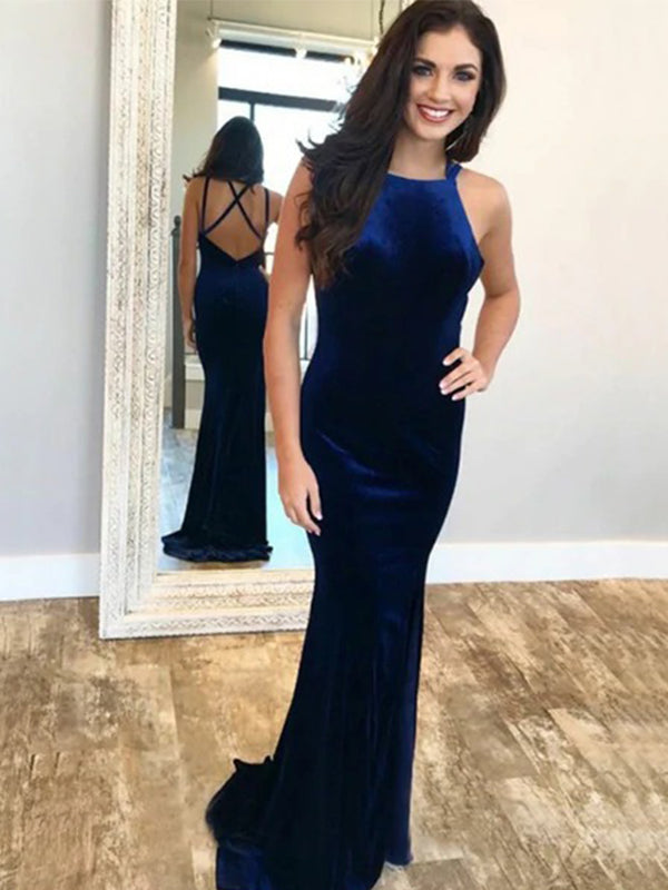 Sexy Navy Blue Velvet Open Back Mermaid Long Prom Dress, PD3267 SposaBridal Sexy Navy Blue Velvet Open Back Mermaid Long Prom Dress, PD3267 SposaBridal