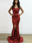 Rust Red V-neck Pleats Mermaid Side-slit Long Prom Dress, PD3271
