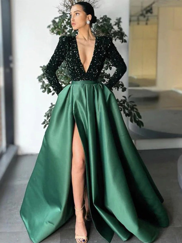 Ball Gown Off Shoulder Sleeves Dark Green Prom Dress – daisystyledress