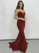Sexy Sparkly Dark Red Strapless Sweetheart Mermaid Long Prom Dress, PD3444