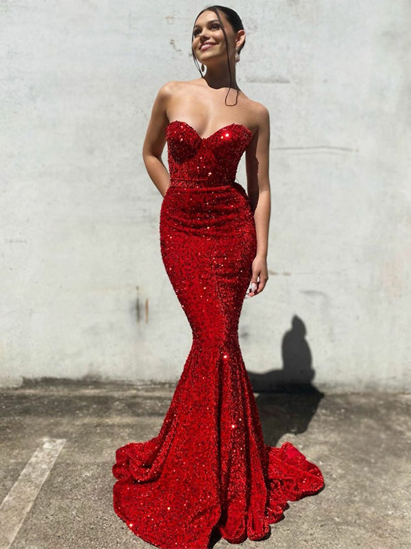 candy red prom dresses red prom dresses near me Red One Shoulder Sparkly Beading Sequins Tulle Trumpet Prom Dress