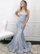 Silver Sexy Spaghetti Straps V-neck Mermaid Long Prom Dress, PD3478