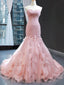 Pink Sweetheart Strapless Pleats Mermaid Trumpet Tulle Prom Dress, PD3484