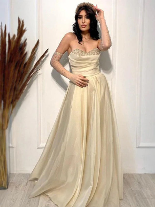 Elegant Sexy Cream Strapless Sweetheart A-line Long Prom Dress, PD3494 SposaBridal Elegant Sexy Cream Strapless Sweetheart A-line Long Prom Dress, PD3494 SposaBridal