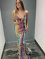 Sparkly Laser Sequin V-neck Spaghetti Straps Mermiad Long Prom Dress, PD3505