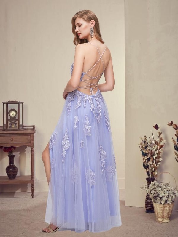 criss cross open back prom dress Form-Fitting Long Prom Dress with Open Back Lilac / XSmall