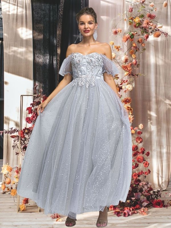 cute grey prom dresses Gray Sweetheart Neck Tulle Long Prom Dress, Gray Formal Graduation Dresses US 12 / Gray