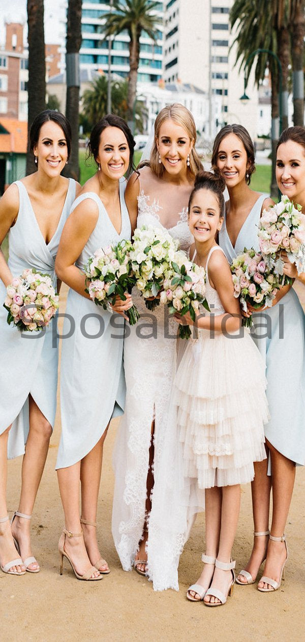 Pale Blue V-Neck Unique Beach Summer Short Bridesmaid Dresses WG800 SposaBridal Pale Blue V-Neck Unique Beach Summer Short Bridesmaid Dresses WG800 SposaBridal
