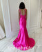 Sexy Elastic Satin Spaghetti Straps V-Neck Sleeveless Mermaid Long Prom Dresses,PD3698