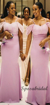 Pink Spaghetti Straps Off the Shoulder Mermaid Bridesmaid Dresses WG919