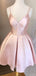 Pink Spaghetti Straps Simple  Popular A-line Short Homecoming Dresses, BD0402