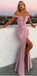 Sexy Pink Mermaid Off the Shoulder Side-slit Long Cheap Prom Dresses, PD0913