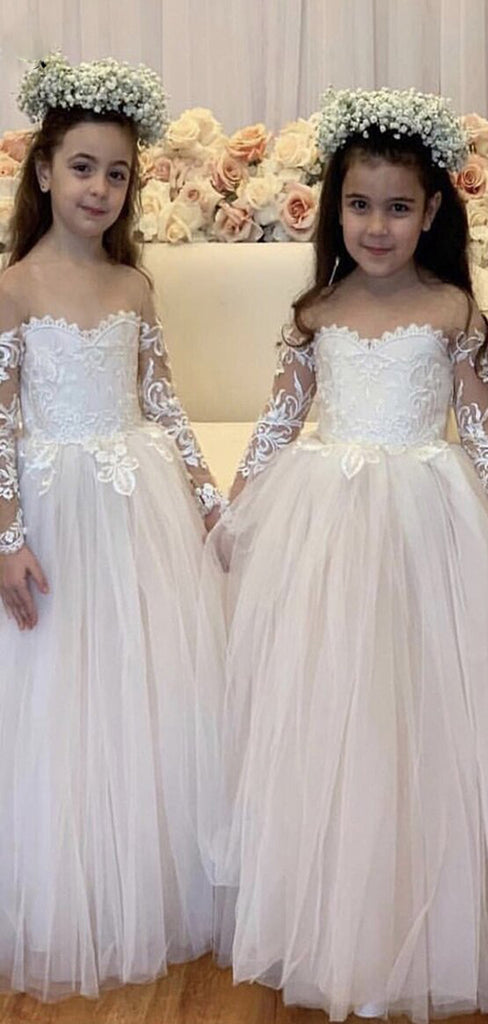 Popular A-line Long Sleeves Lace Cute Flower Girl Dresses FG155