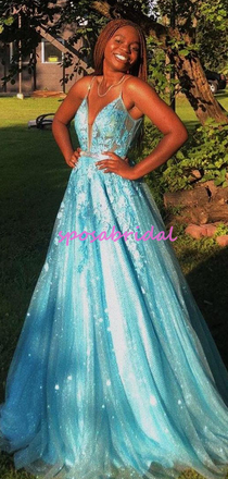 Popular Spaghetti Strap Tulle Embroidery A-line Bridesmaid Dress, PD3008