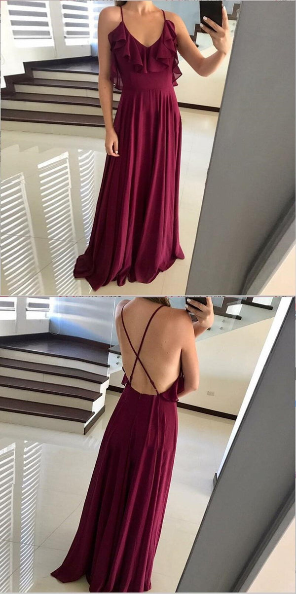 Popular Modest Simple Spaghetti Straps Burgundy Chiffon Bridesmaid Dre SposaBridal Popular Modest Simple Spaghetti Straps Burgundy Chiffon Bridesmaid Dre SposaBridal