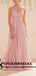 Princess Blush Pink Long Open Back Halt Cheao Chiffon Bridesmaid Dresses,WG343