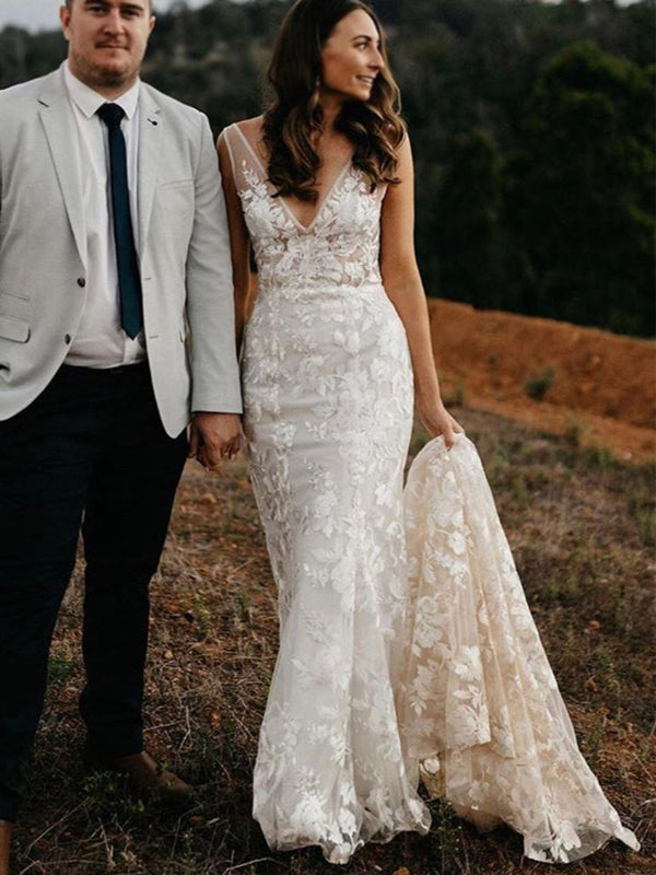 Luxury Ivory Mermaid Rustic Boho Lace Long Vintage Wedding Dresses, WD SposaBridal Luxury Ivory Mermaid Rustic Boho Lace Long Vintage Wedding Dresses, WD SposaBridal