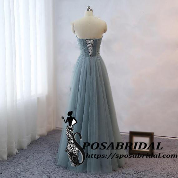 Long Sweetheart Unique Desigh Prom Dresses, Lace Tulle Bridesmaid Dresses for Wedding Party Guest Dress,WG326