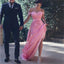 Pink Off Shoulder Lace Detachable A Line Long Arabic Long Prom Dress, PD0268