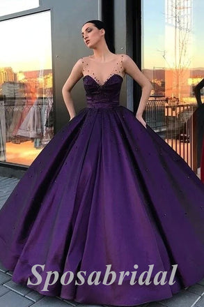Elegant Satin Spaghetti Straps V-Neck A-Line Long Prom Dresses, PD3616
