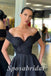 Sexy Satin And Sequin Off Shoulder V-Neck Side Slit A-Line Long Prom Dresses, PD3615