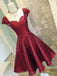 Red Cap Sleeves Uniqe Modest Lace up back Inexpensive Short Homecoming Dresses, BD0405