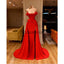 Red Mermaid Tight Side Slit Satin Simple Modest Prom Dresses PD2084