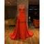 Red Mermaid Tight Cheap Slit Satin Simple Modest Prom Dresses PD2083