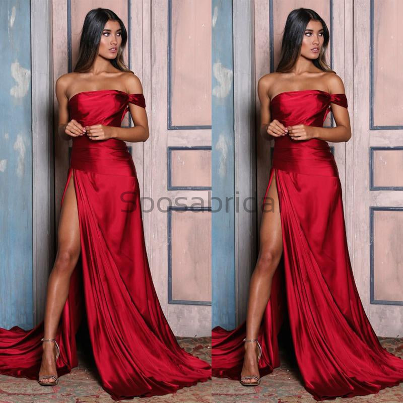 Red Side Slit Cheap Formal Mermaid Simple Modest Long Prom Dresses PD1647